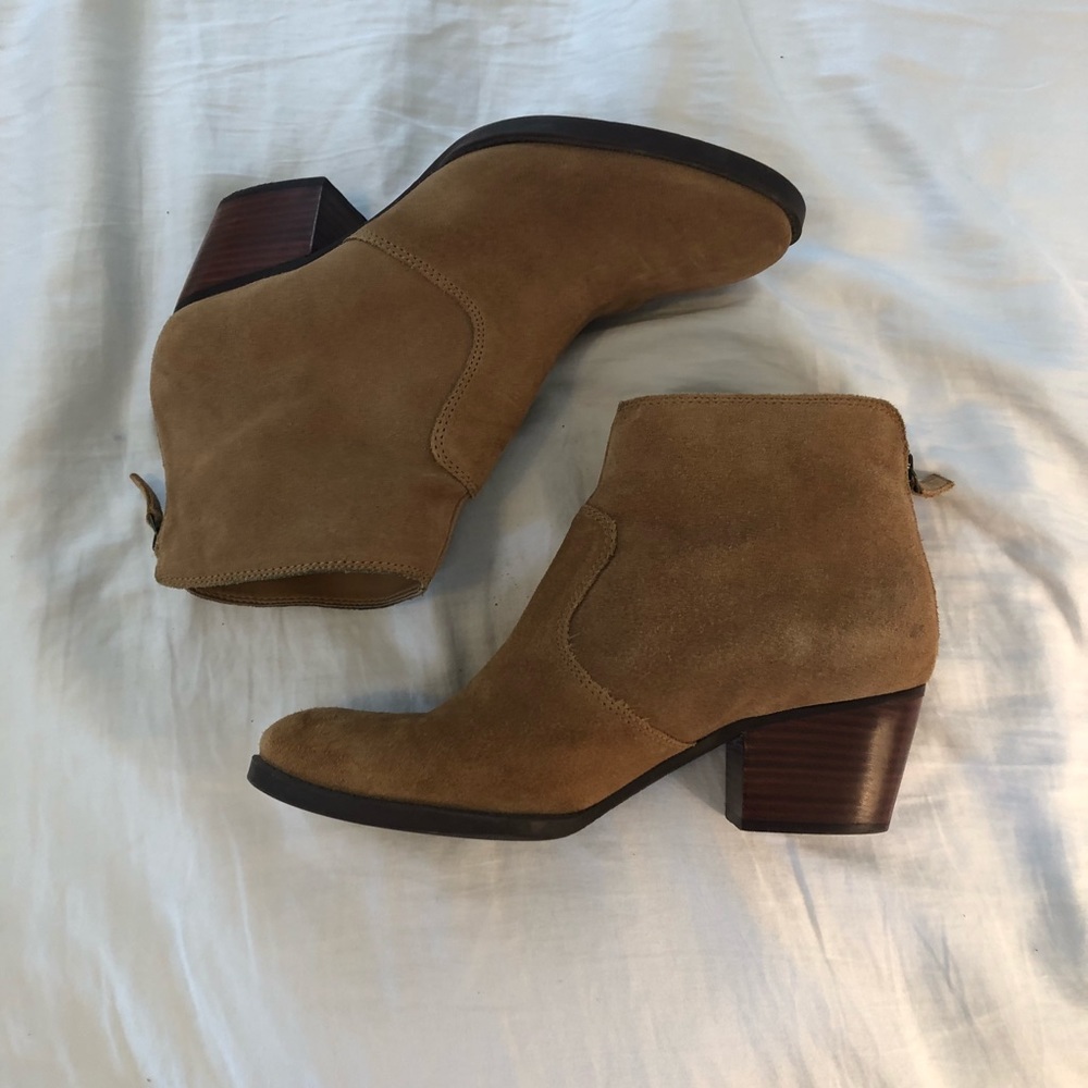 Tan suede heeled booties